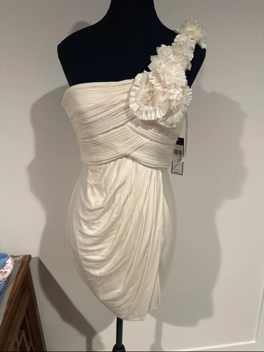 BCBGMaxAzria Ivory One-Shoulder Ruffle Cocktail Dress
